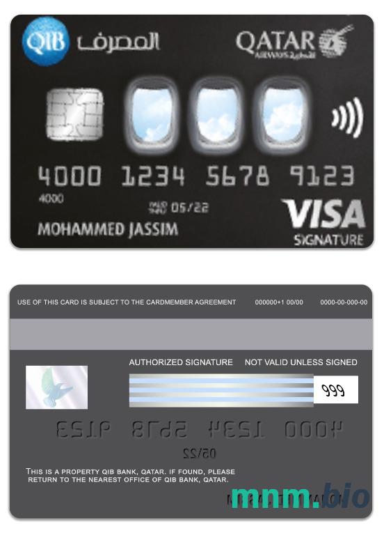 Qatar QIB Bank Qatar Airways Co-branded visa podpis karta przykład w formacie PSD